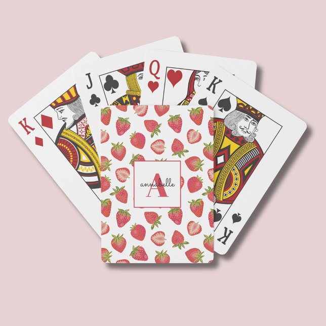 Personligen Monogram Summer Strawberry Casinokort (Personalised strawberry playing cards.)