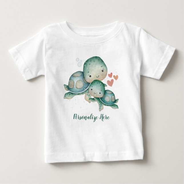 Personligen mor Baby vid sköldpaddor Oceanen Life T Shirt (Framsida)