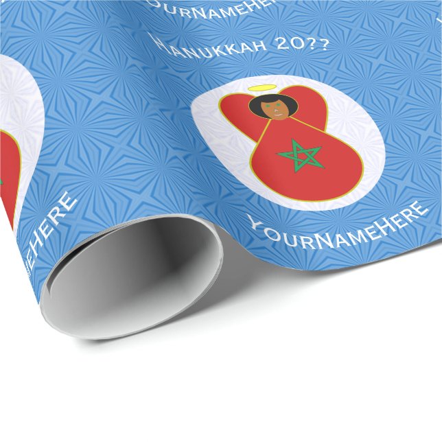 Personligen Moroccan Angel Hanukkah Flagga Presentpapper (Rullad Hörn)