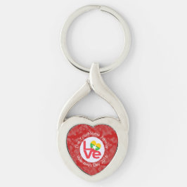 Personligen Myanmar Red KÄRLEK Flagga Twisted Heart Silverfärgad Nyckelring