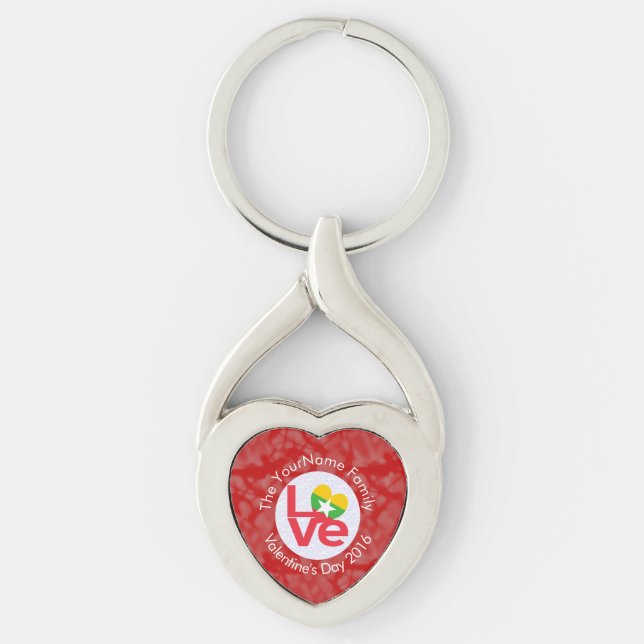 Personligen Myanmar Red KÄRLEK Flagga Twisted Heart Silverfärgad Nyckelring (Framsidan)