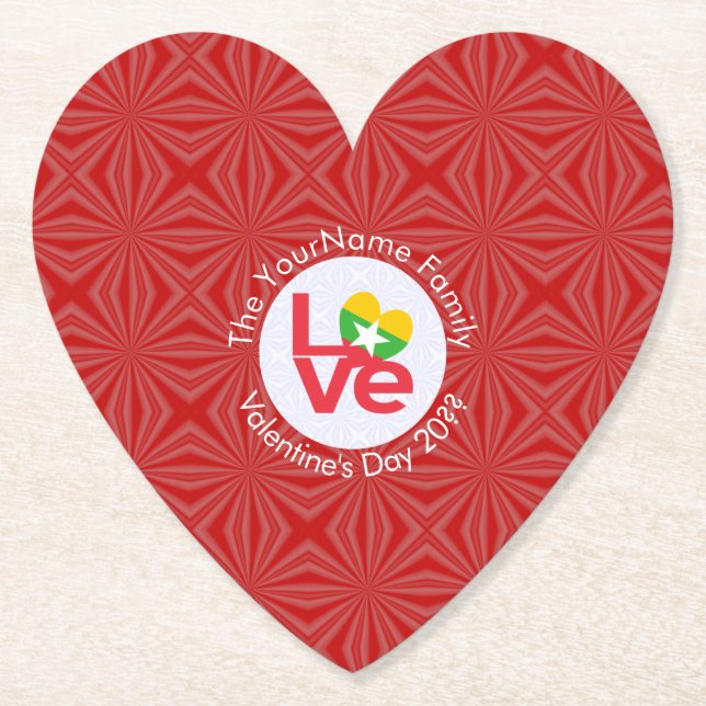 Personligen Myanmar Red KÄRLEK Flagga Underlägg Papper (Framsida)