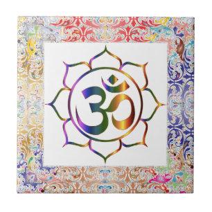 Personligen Namaste Aum Om och Lotus Rainbow Gräns Kakelplatta