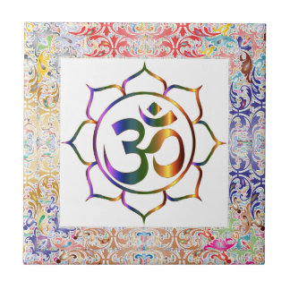 Personligen Namaste Aum Om och Lotus Rainbow Gräns Kakelplatta