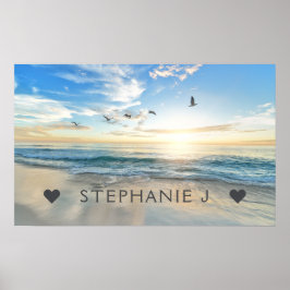 Personligen Namn Beach Scene med Fiskmås Poster