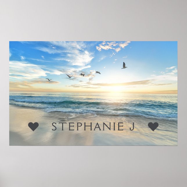 Personligen Namn Beach Scene med Fiskmås Poster (Framsidan)