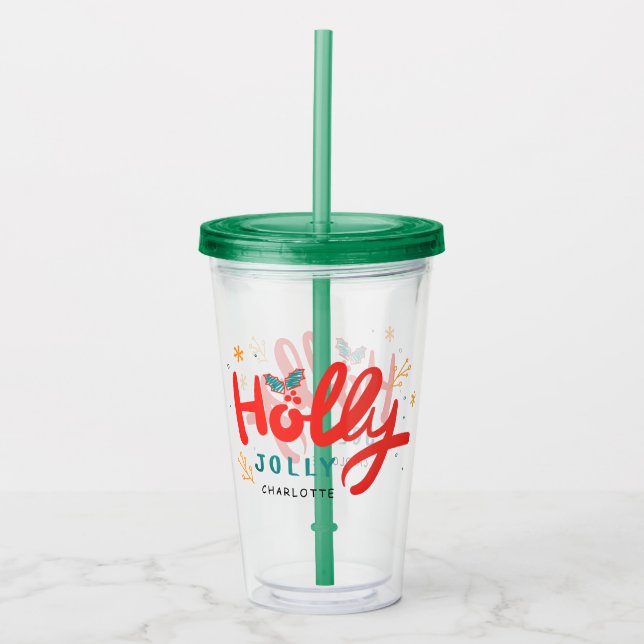Personligen Namn för Jul Holly Jolly Roligt Winter Take Away Mugg (Framsida)