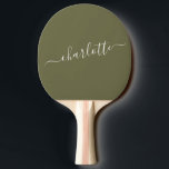 Personligen Namn för Oliv grönt skript i elegant Pingisracket<br><div class="desc">Elegant Ping Pong Paddle med Oliv grönt Personlig Namn</div>