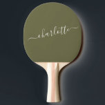 Personligen Namn för Oliv grönt skript i elegant Pingisracket<br><div class="desc">Elegant Ping Pong Paddle med Oliv grönt Personlig Namn</div>