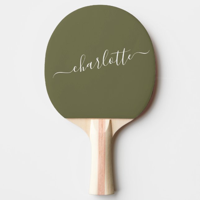 Personligen Namn för Oliv grönt skript i elegant Pingisracket (Framsidan)