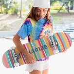 Personligen Namn i den moderna Rand Anpassningsbar Mini Skateboard Bräda 18,5 Cm<br><div class="desc">Skateboard med färgfull Modern Rand Anpassningsbar Personlig Namn har personligen namn i modern typografi på en färgstark, strimlad bakgrund i rosa, blått, orange och vitt. Anpassa genom att redigera texten i textrutan. Ge en anpassningsbar har gjort en gåva, skateboard-personlig till din favoritskateboarder för jul, födelsedag eller din BFF. Designad av...</div>