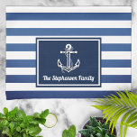 Personligen Namn i Nautical Navy Rand Kökshandduk<br><div class="desc">Roligtens nautiska tematdesign för marinen blått rand med din namn personlig.</div>