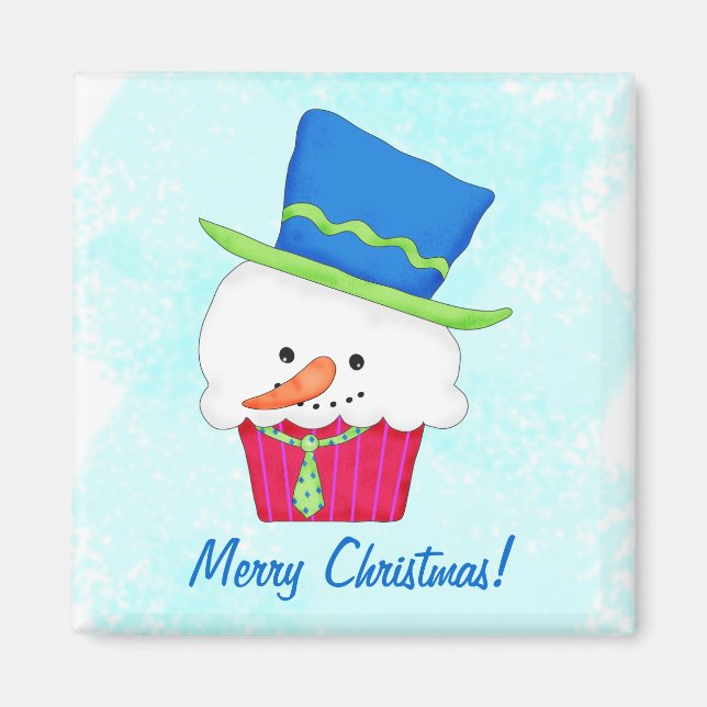 Personligen Namn vid jul Snögubbe Cupkaka Magnet (Framsidan)