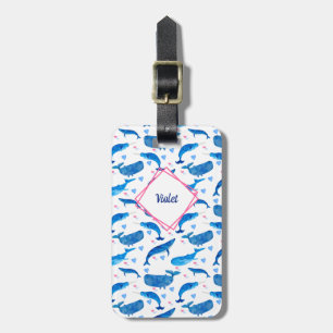 Personligen Narwhale Blue Whale & Heart Mönster Bagagebricka