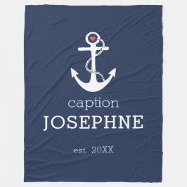 Personligen Nautical Anchor Navy Blue Caption Fleecefilt