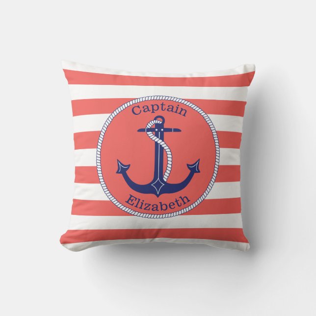 Personligen Nautical Anchor Navy och Coral Kudde (Framsida)