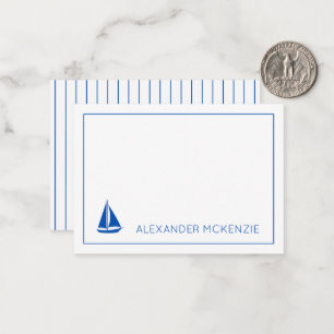 Personligen Nautical Blue and White Sailboat Anteckningskort