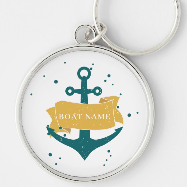 Personligen Nautical Boat Namn Rund Silverfärgad Nyckelring (Framsidan)