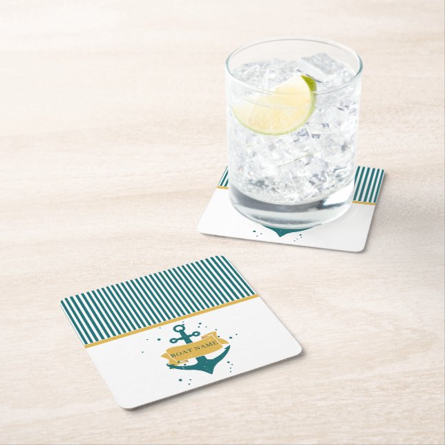 Personligen Nautical Boat Namn Underlägg Papper Kvadrat (Insitu)