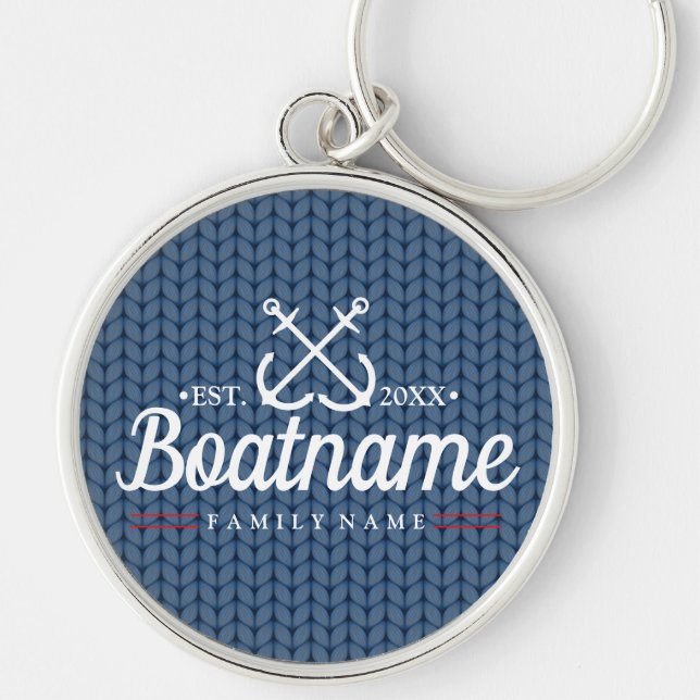 Personligen Nautical Boat Namn Winter Wool Rund Silverfärgad Nyckelring (Framsidan)