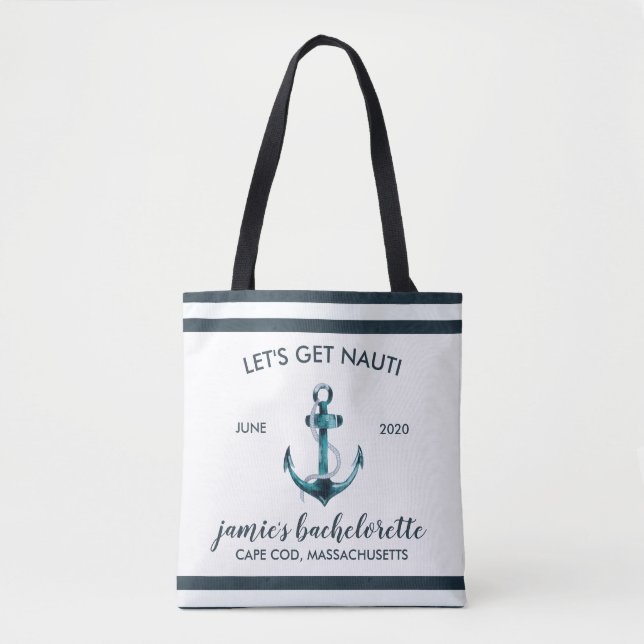 Personligen Nautical Navy & White Bachelorette Tygkasse (Framsida)
