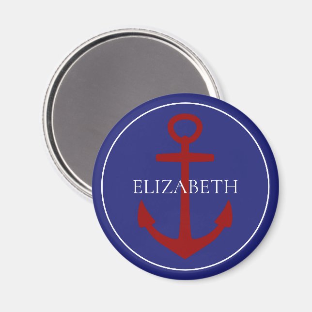Personligen Nautical Red White och Blue Anchor Magnet (Front/Back)