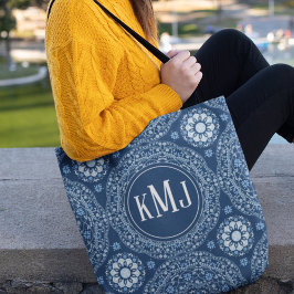Personligen Navy Blue Modern Monogram Tygkasse