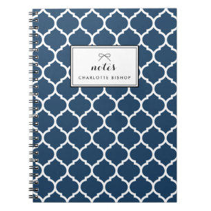 Personligen Navy Blue Quatrefoil Mönster Anteckningsbok