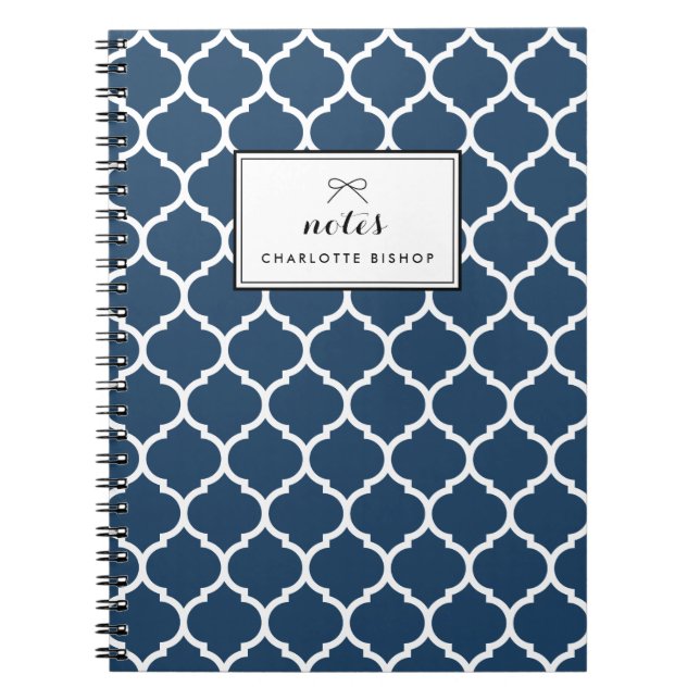 Personligen Navy Blue Quatrefoil Mönster Anteckningsbok (Framsidan)