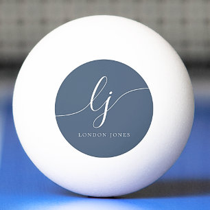 Personligen Navy Blue White Monogram och Namn Pingisboll