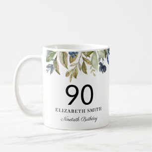 Personligen Navy Greenery Löv 90:e födelsedag Kaffemugg
