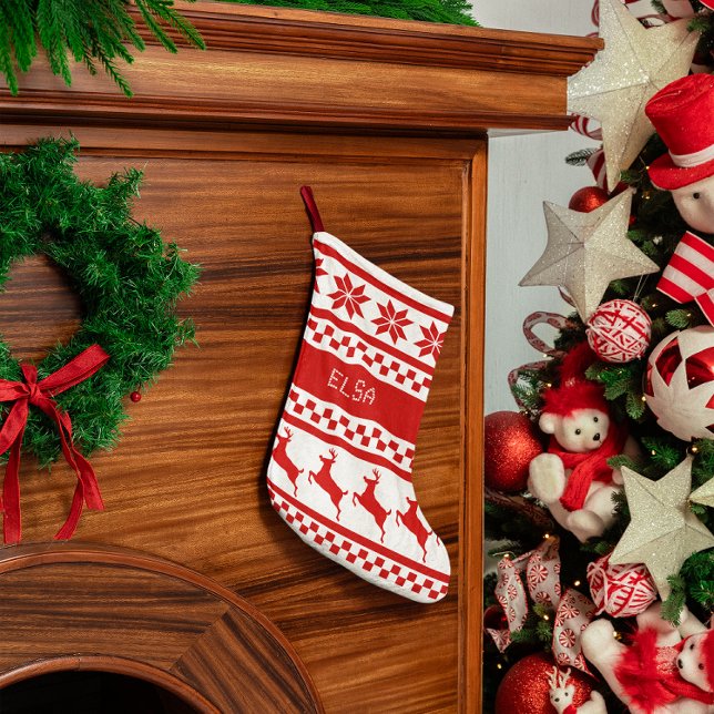 Personligen Nordic Print Reindeer Liten Julstrumpa (Skapare uppladdad)