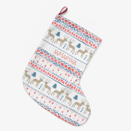 Personligen Nordic Reindeer Scandinavian Fairisle Stor Julstrumpa