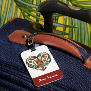 Personligen Norsk Rosemaling Folk Art Heart Bagagebricka