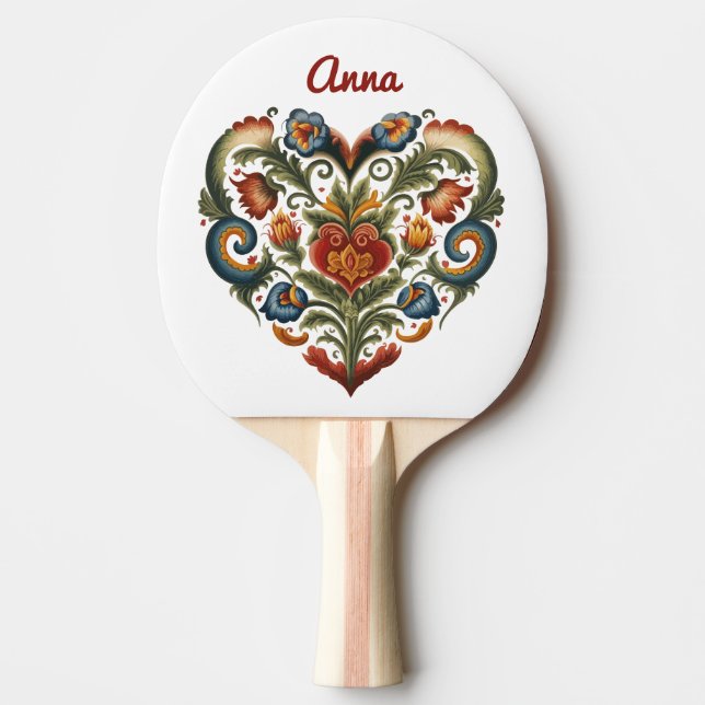 Personligen Norsk Rosemaling Folk Art Heart Pingisracket (Framsidan)