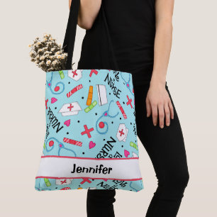 Personligen Nurse Medical Art Light Blue Namn Tygkasse