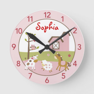 Personligen Nursery Wall Clock för flickgårdar Rund Klocka