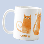 Personligen orange Cats Kaffemugg<br><div class="desc">Lustigt små vattenfärgade orange-ingerkatter. Originalkonst av Nic Squirrell. Perfekt för djur älskare. Ändra namn för att anpassa sig.</div>