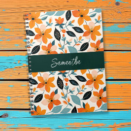 Personligen orange och Blå blomma och Blommor Anteckningsbok