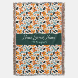 Personligen orange och Blå blomma och Blommor Filt