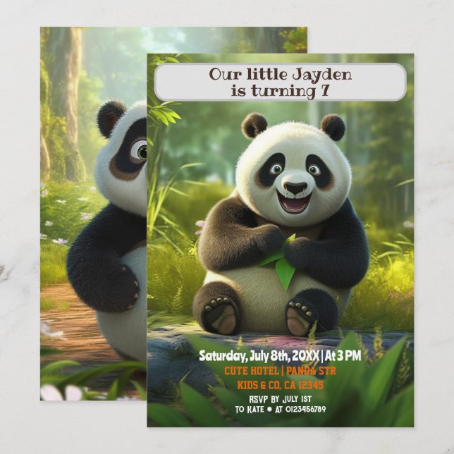 Personligen Panda Bards Namn Ålder Inbjudningar (Fram/baksida)