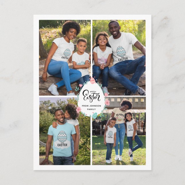 Personligen Påsk Family 4 Photo Collage & Egg Vykort (Framsida)