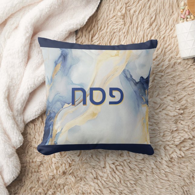 Personligen Passover Seder Blue & Faux Guld Agate Kudde (Filt)