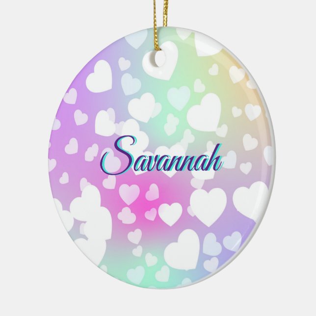 Personligen Pastel Falling Hearearts Julgransprydnad Keramik (Vänster)