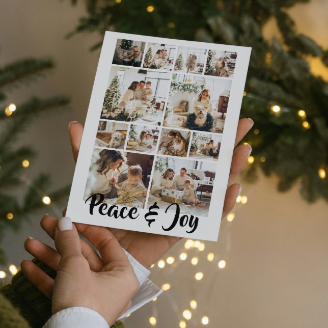 Personligen Peace and Joy Photo jul Julkort (Peace and Joy Photo Christmas Personalized Holiday Card by Ricaso add 12 photographs, make your own)