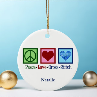 Personligen Peace Kärlek Kor Stitch Cute Julgransprydnad Keramik