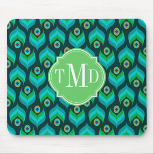 Personligen Peacock Feather Mönster Monogram Musmatta