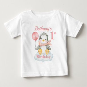 personligen Penguins Rosa 1:a födelsedagen T Shirt