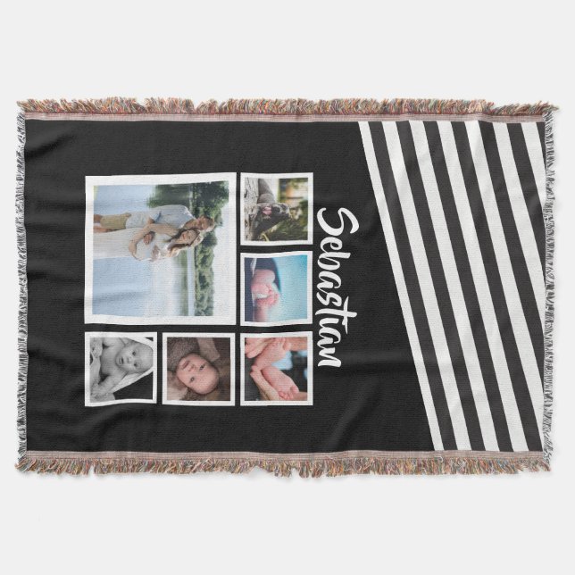 Personligen Photo Collage Black and White Stripe Mysfilt (Framsidan)