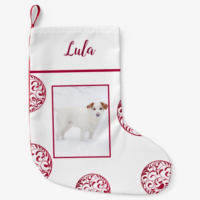 Personligen Photo White Burgundy Ornaments Liten Julstrumpa (Framsidan)